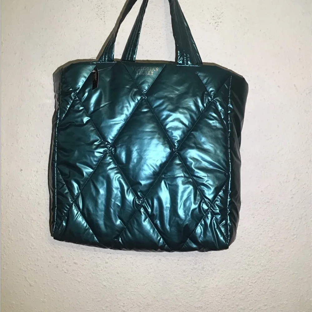 Victoria secret turquoise puffer tote bag